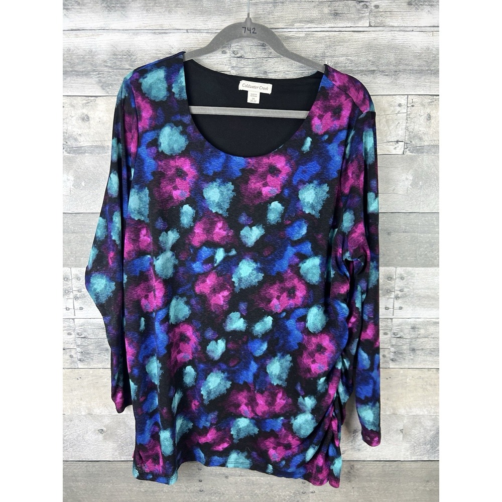 Coldwater Creek Winter Rose top size 2X black floral lined